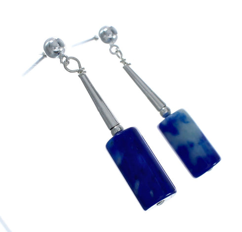 Native American Lapis Sterling Silver Bead Post Dangle Earrings JX130273